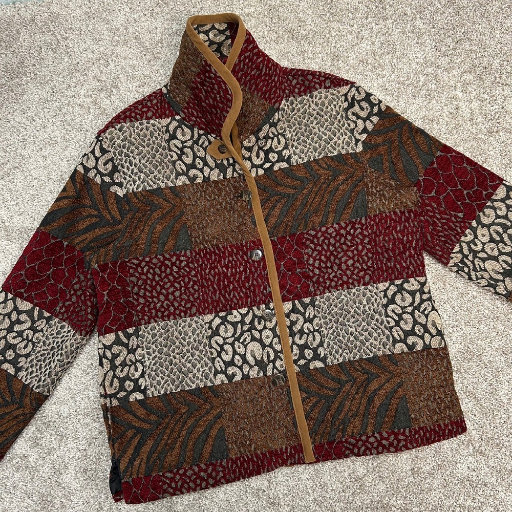 Vintage White Stag Jacket Animal Print Tapestry Women Size Large‎ 90s Boho